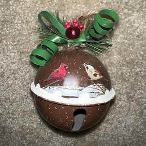 Holiday bell ornament with painted birds